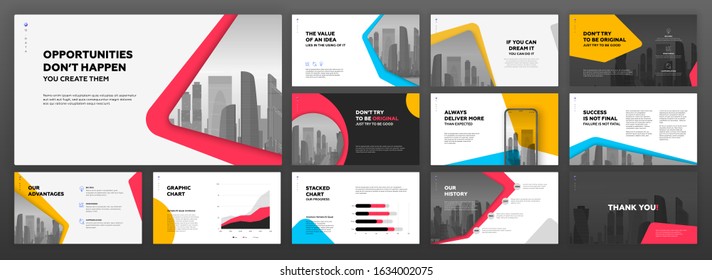 Business powerpoint presentation templates set. Use for modern keynote presentation background, brochure design, website slider, landing page, annual report, company profile, banner.