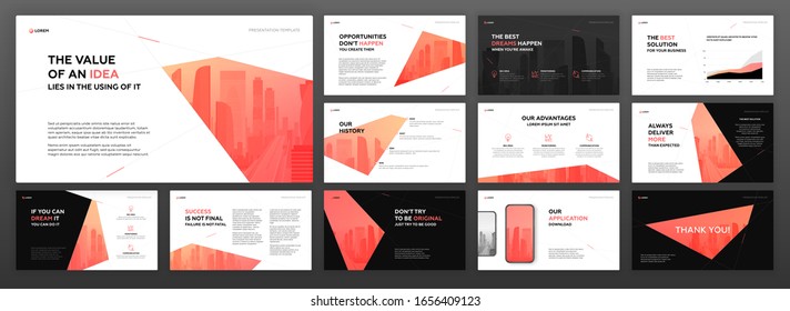 Business powerpoint presentation templates set. Use for modern keynote presentation background, brochure design, website slider, landing page, annual report, company profile, facebook banner.