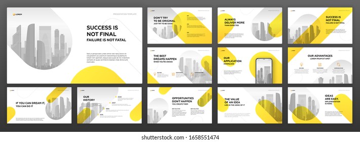 Business powerpoint presentation templates set. Use for modern keynote presentation background, brochure design, website slider, landing page, annual report, company profile, facebook banners.