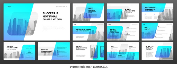 Business powerpoint presentation templates set. Use for modern keynote presentation background, brochure design, website slider, landing page, annual report, company profile, facebook banner.