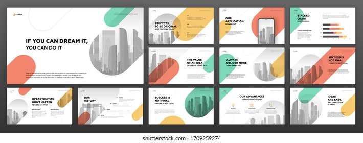 Business powerpoint presentation templates set. Use for modern keynote presentation background, brochure design, website slider, landing page, annual report, company profile, portfolio, banner.