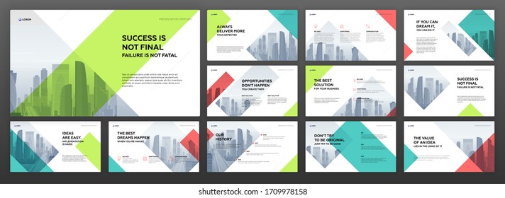 Business powerpoint presentation templates set. Use for modern keynote presentation background, brochure design, website slider, landing page, annual report, company profile, facebook banner.