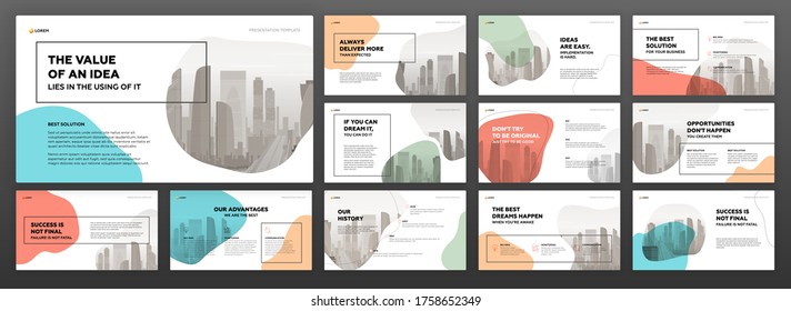 Business powerpoint presentation templates set. Use for modern keynote presentation background, brochure design, website slider, landing page, annual report, company profile.