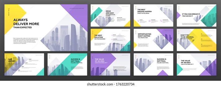 Business powerpoint presentation templates set. Use for modern keynote presentation background, brochure design, website slider, landing page, annual report, company profile, portfolio, banner.