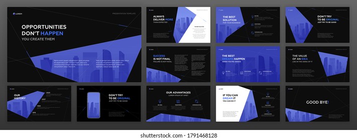 Business Powerpoint Presentation Templates Set. Use For Modern Keynote Presentation Background, Brochure Design, Website Slider, Landing Page, Annual Report, Company Profile, Social Media Banner.