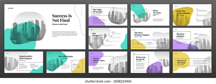 Business powerpoint presentation templates set. Use for modern keynote presentation background, brochure design, website slider, landing page, annual report, company profile, facebook banner.