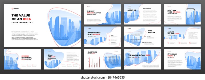 Business powerpoint presentation templates set. Use for keynote presentation background, brochure design, website slider, landing page, annual report, company profile, social media banner.