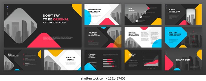 Business powerpoint presentation templates set. Use for modern keynote presentation background, brochure design, website slider, landing page, annual report, company profile, social media banner.