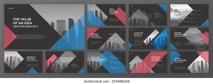 Business powerpoint presentation templates set. Use for modern keynote presentation background, brochure design, website slider, landing page, annual report, company profile.