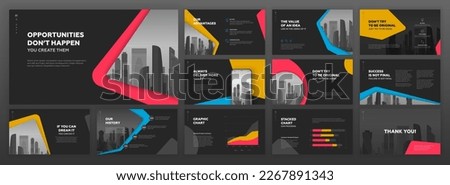 Business Powerpoint presentation templates set. Use for modern Keynote presentation background, brochure design, website slider, landing page, annual report, Google slides template, company profile.