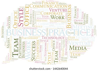 Business Practice word cloud. Collage made with text only.