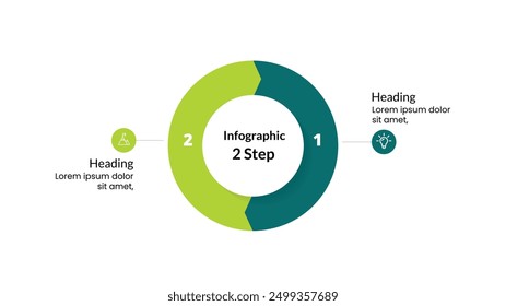 Presentación de negocios Infografía de flecha de 2 pasos con iconos. Plantilla de Vector detallada para visualizar estrategias, Planes de proyectos y procesos de marketing en un formato moderno y Profesional