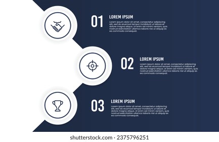 Business presentation 3 options design template. Process, report, strategy, planning, and diagram. Vector illustration.