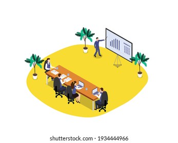 Presentación empresarial concepto de vector isométrico 3D para banner, sitio web, ilustración, página de aterrizaje, volante, etc
