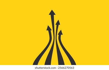 Business presentation with 4 arrows rising on yellow background template. Vector illustration.