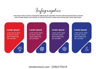 Business Presentation 4-Step Infographic Template for Visualizing Strategy, Process, and Growth, Editable Flat Vector Illustration.