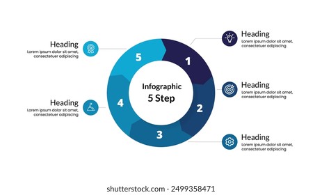 Business Presentation 5-Step Arrow Infographic with Icons. Detailed Vector Template for Visualizing Strategies, Project Plans, and Marketing Processes in a Professional, Modern Format