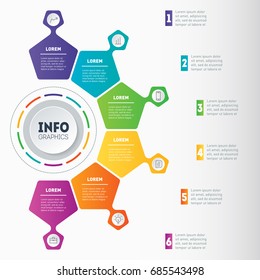 Business presentation with 6 options. Vector dynamic infographics of technology or education process. Web Template of a chart, mindmap or diagram