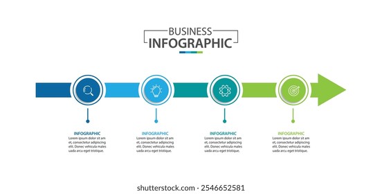 Estilo das setas da apresentação comercial. Infográfico 4 passos para o sucesso. Ilustração vetorial.