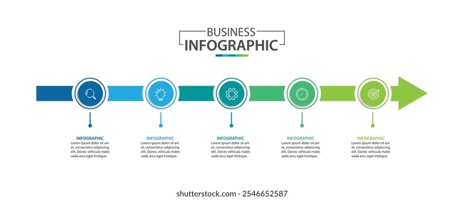 Business presentation arrows style. Infographic 5 steps to success. Vector illustration.