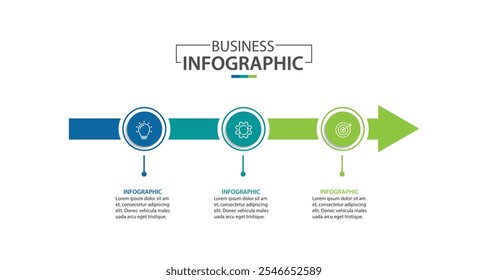 Estilo de flechas de presentación de negocio. Infografía 3 pasos hacia el éxito. Ilustración vectorial.