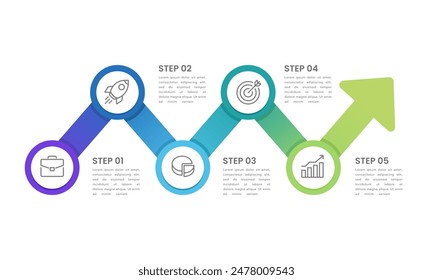 Business presentation arrows style and turning point important. Infographic 5 steps to success. Vector illustration.