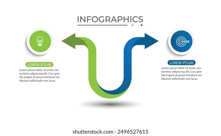 Business presentation arrows style and turning point important. Infographic 2 steps. Vector illustration.