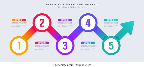 Business presentation arrows style and turning point important. Infographic 5 steps to success. Vector illustration