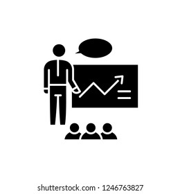 Business presentation black icon, vector sign on isolated background. Business presentation concept symbol, illustration 