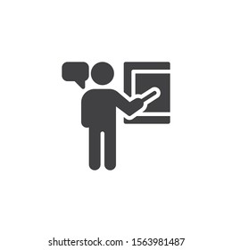 Business presentation board vector icon. filled flat sign for mobile concept and web design. Man standing at presentation screen glyph icon. Symbol, logo illustration. Vector graphics