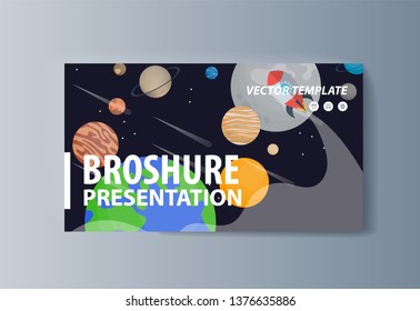 Business presentation brochure space exploration and the trajectory of planets. Vector illustration