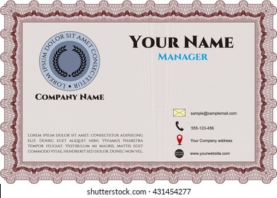 Business or presentation card, vintage style. Sophisticated design. With great quality guilloche pattern. 