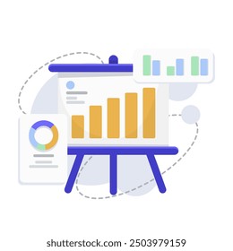 Presentación de negocios con gráficos y gráficas. Ilustración vectorial