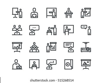 Business Presentation colorless icons. Vector outline set.