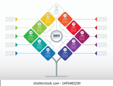 Business presentation concept with 10 or 11 options. Web Template of info chart or diagram. Vector infographic of technology or education process with ten steps.