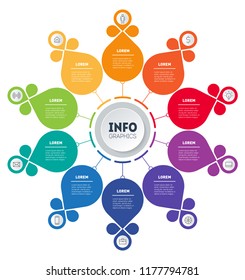 Business presentation concept with 10 options. Web Template of info chart or diagram with ten steps. Vector infographic of technology or education with 10 process. Flower.