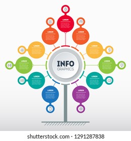 Business Presentation Concept With 11 Options. Web Template Of Service Tree, Info Chart Or Diagram With Eleven Process. Vector Infographic Of Technology Or Education With 11 Steps.