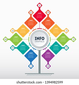 Business presentation concept with 11 options. Template of tree, info chart or diagram with eleven process. Vector infographic of technology or education with 11 steps.