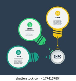 Business presentation concept with 3 options. Template for diagram with three stylized bulbs. Infographic of technology process. Scheme of the smart home. Vector.