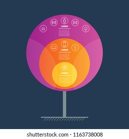 Business presentation concept with with 3 sectors. Web Template of abstract tree, info chart or diagram. Vector infographic of technology or education process with 3 steps.