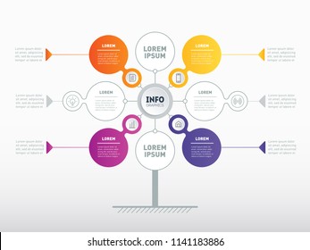 Business presentation concept with 4, 6 or 8 options. Web Template of info chart, tree or diagram. Vector infographic of technology or education process with 4, 6 or 8 steps.