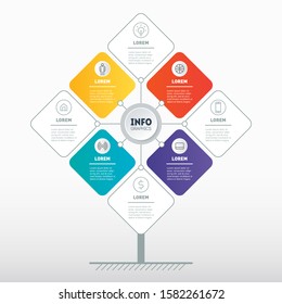 Business presentation concept with 4 or 8 options. Template of tree, info chart or diagram. Infographic of technology or education process with four or eight steps. Brochure design template with icons