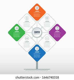 Business presentation concept with 4 or 8 options. Brochure design template. Template of tree, info chart or diagram. Infographics of technology or education process with four or eight steps.