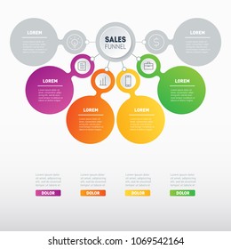 Business presentation concept with 4 options. Web Template of a sales pipeline, purchase funnel, info chart or diagram. Vector infographic of technology or education process.

