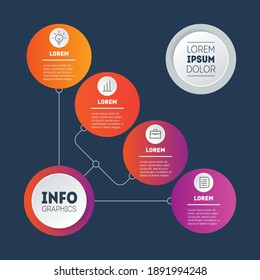 Business presentation concept with 4 options. Web design template. Info chart. Diagram, infographic of technology or education process with four steps. Vector Mind map.