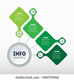 Business presentation concept with 4 options, steps or processes. 4-steps Ecological infographics template. Development and growth of the eco business. Time line of tendencies of four parts. Vector.