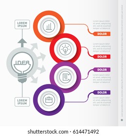 Business presentation concept with 4 options - from idea to final product. Infographic template of technology or education process. Template of a circle chart, diagram. Part of the report with icons