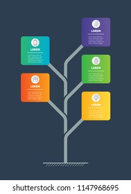 Business presentation concept with 5 options. Web Template of service tree, info chart or diagram. Vector infographic of technology or education process with 5 steps.