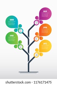 Business presentation concept with 5 options. Web Template of tree, info chart or diagram with five parts. Vector infographic of technology or education process with 5 steps.