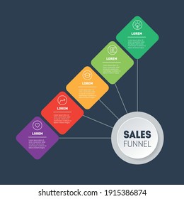 Business presentation concept with 5 options. Infographic of technology or education process with five steps. Template of a 5-steps sales pipeline, purchase funnel, sales funnel or info chart.